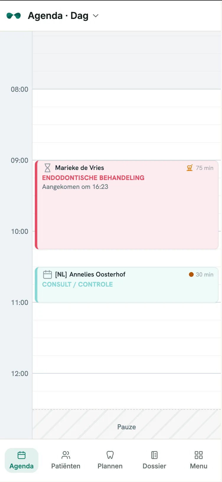 ODental agenda on a phone