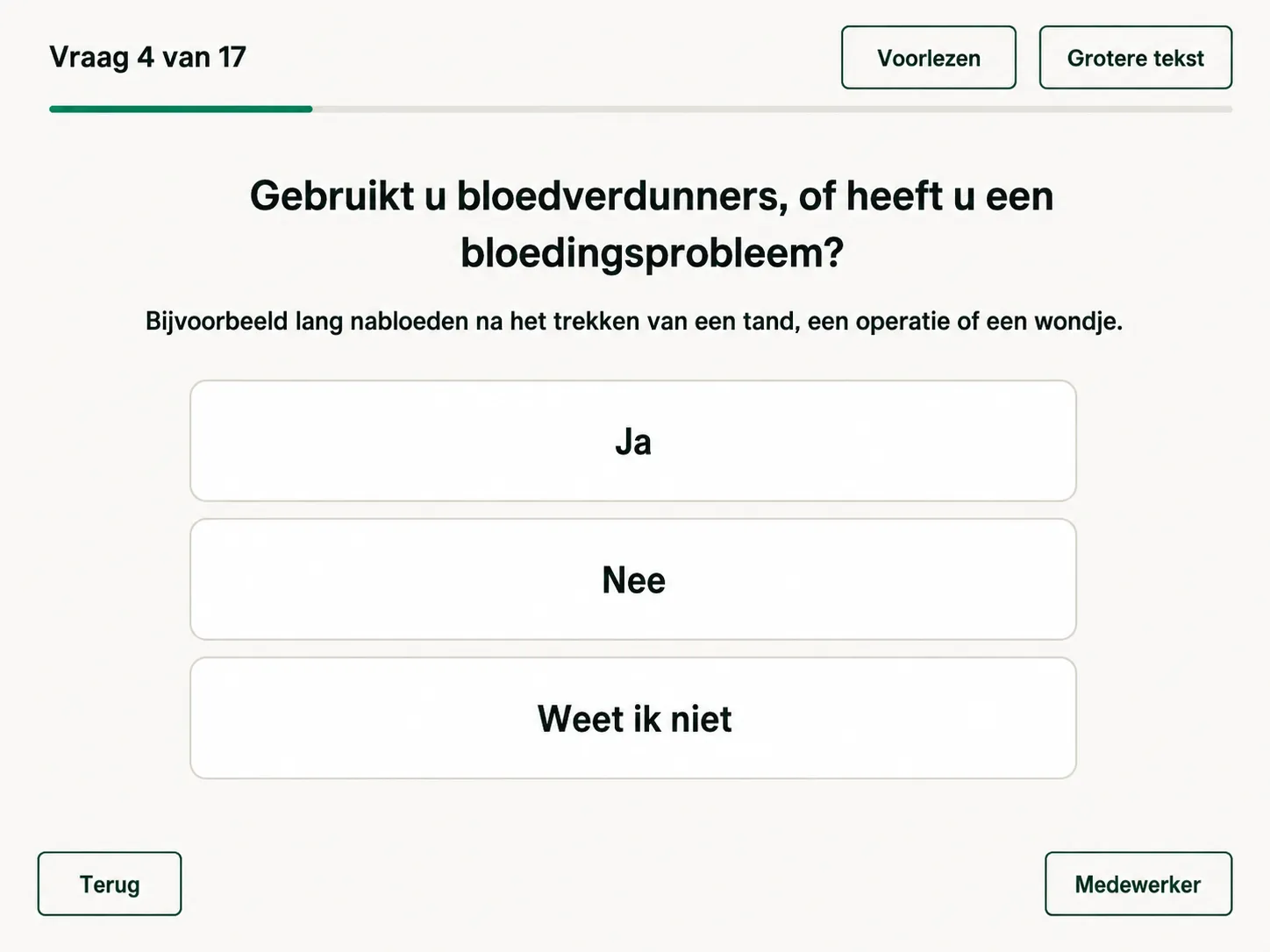 ODental Anamnesefrage zu Blutverdünnern in der Tablet-Ansicht