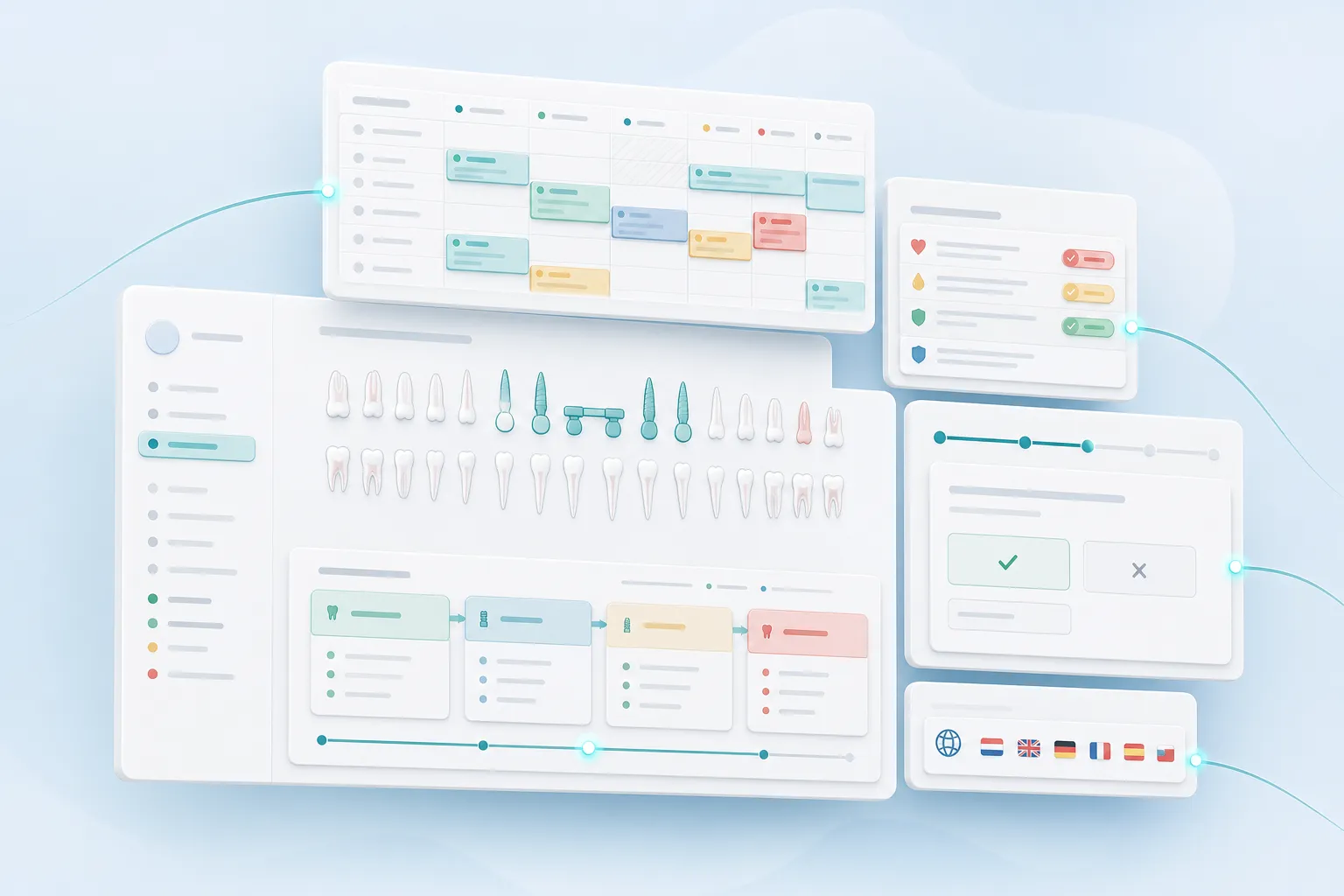ODental workflow connecting adaptive anamnesis, practice scheduling and treatment planning