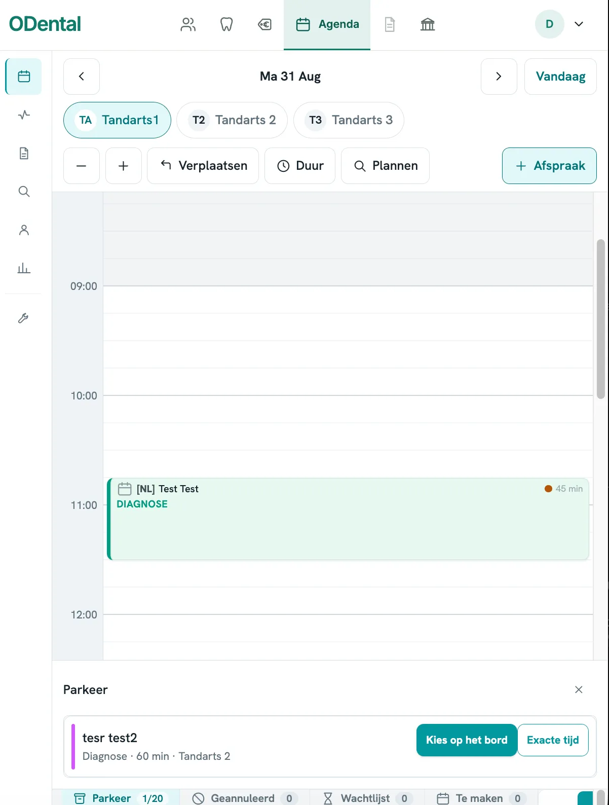 Mobile ODental schedule with clinician selection, appointment and shared parking list