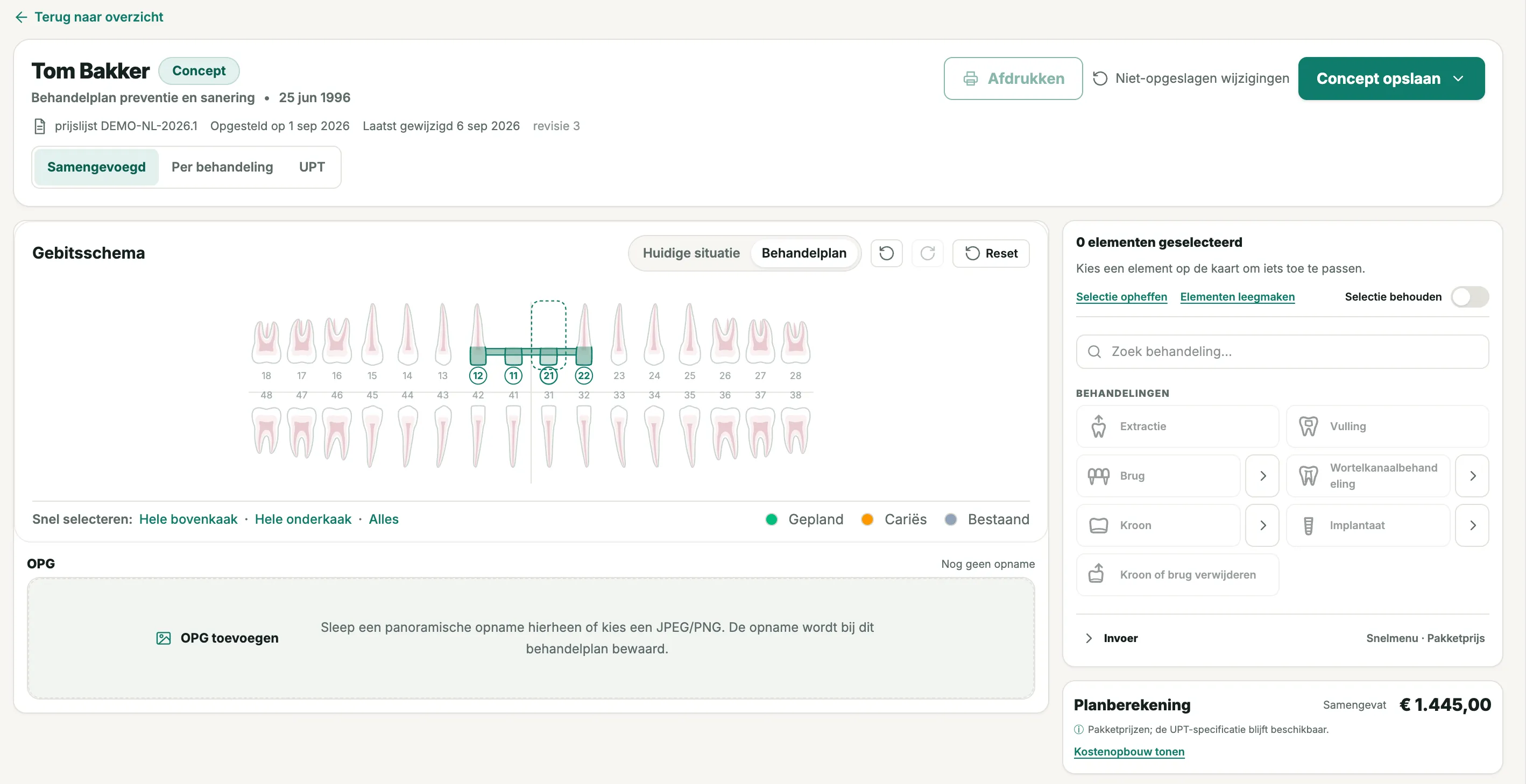 ODental treatment plan editor